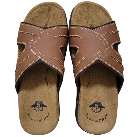 Dockers Men Sunland Casual Slide Sandals Size US 10W Rust Brown Faux Leather main image 3
